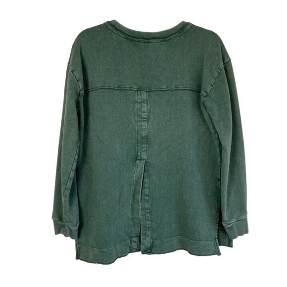 ANTHROPOLOGIE Pilcro Olive Green Terry Split Hem Tunic Top Distressed Cotton - Picture 4 of 16